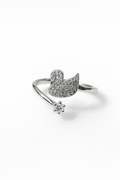 Elegant Swan & Flower Crystal Ring | Korean Designer Jewellery l
