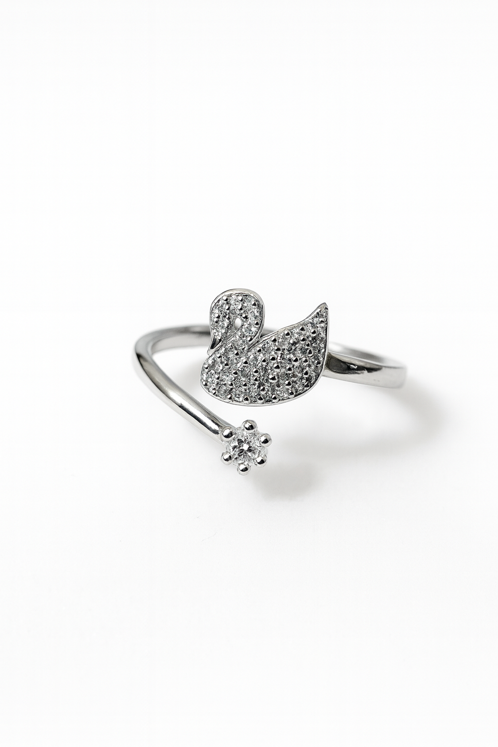 Elegant Swan & Flower Crystal Ring | Korean Designer Jewellery l