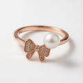 Pearl & Crystal Bow Ring in Rose Gold | Korean Designer Jewellery l