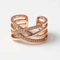 Criss-Cross Crystal Band Ring in Rose Gold | Korean Designer Jewellery l