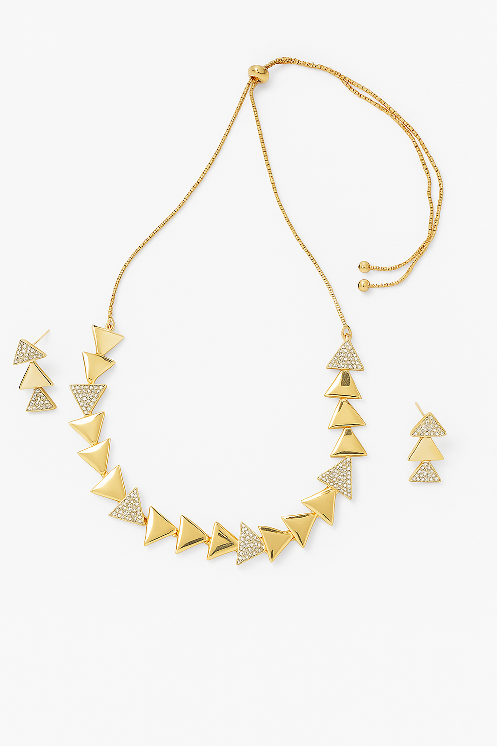 Trendy Gold Plated Triangle Necklace & Earrings Set | Geometric Statement Jewelry