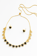 Elegant Black Heart Necklace & Earrings Set | Gold Plated | Sparkling Zircon Stones