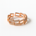 Geometric Chain-Link Crystal Ring in Rose Gold | Korean Designer Jewellery l