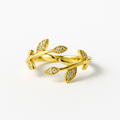 Golden Leaf Crystal Ring | Korean Designer Jewellery l