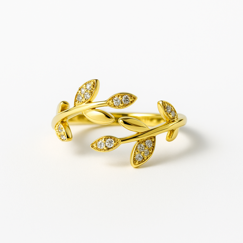Golden Leaf Crystal Ring | Korean Designer Jewellery l
