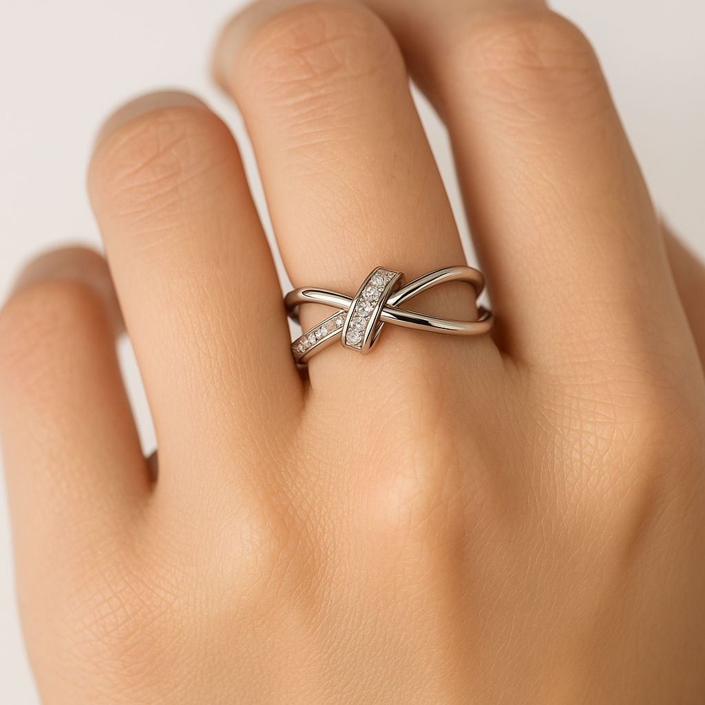 Silver Knot Crystal Ring | Korean Designer Jewellery l