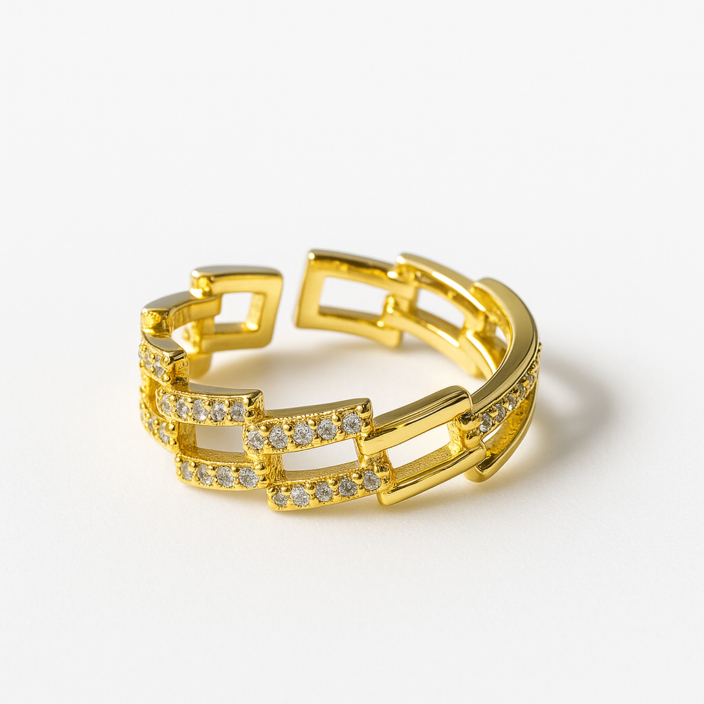Golden Geometric Link Ring | Korean Designer Jewellery l