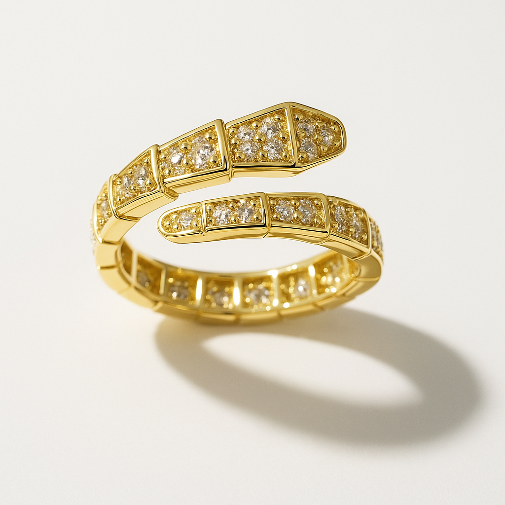 Golden Snake Wrap Crystal Ring | Anti Tarnish | Stainless Steel