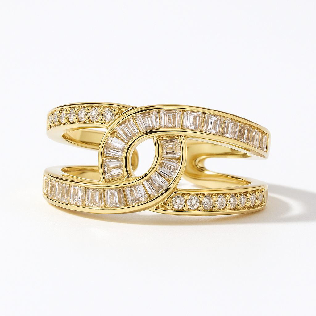 Interlock Gold-Tone Crystal Band Ring | Anti Tarnish | Stainless Steel