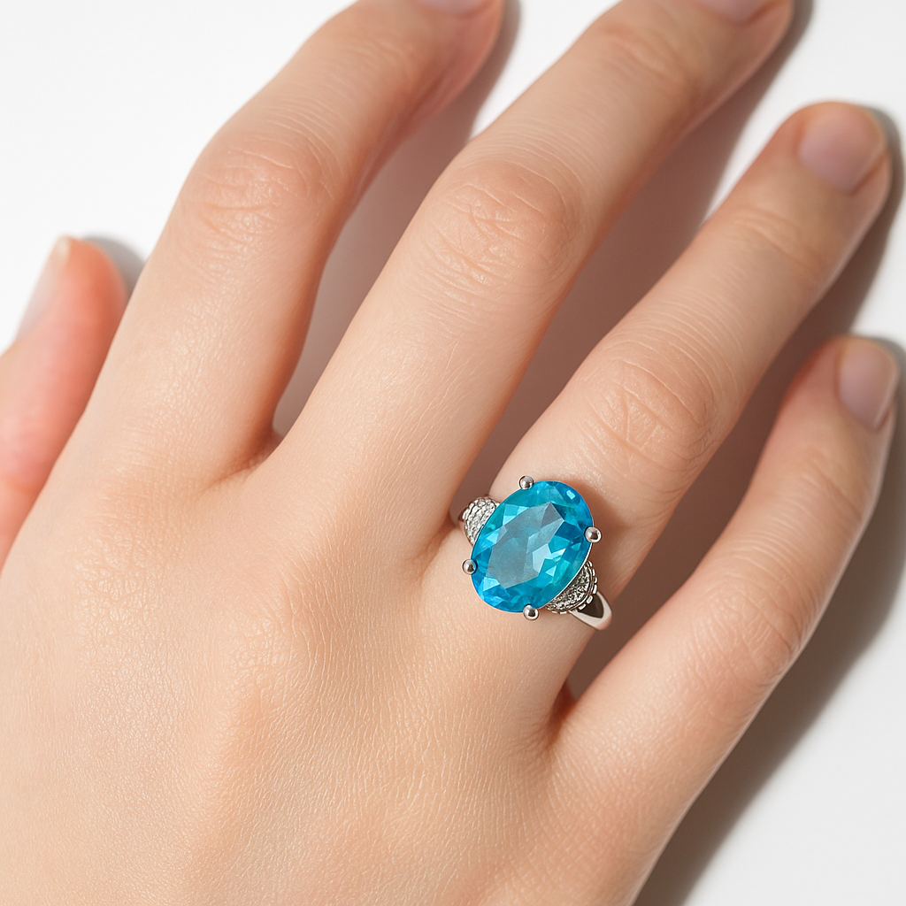 Bold Oval Blue Gem Statement Ring | Anti Tarnish | Stainless Steel