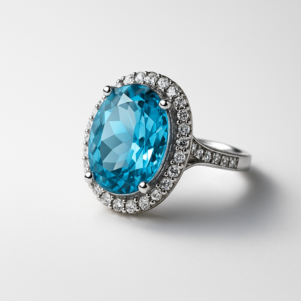 Oval Blue Halo Sparkle Ring | Anti Tarnish | Stainless Steel