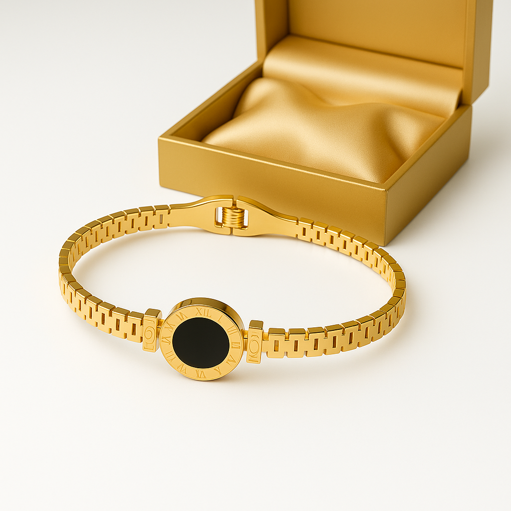 Gold Roman Dial Black Stone Bracelet for Women | Anti Tarnish | Stainless Steel