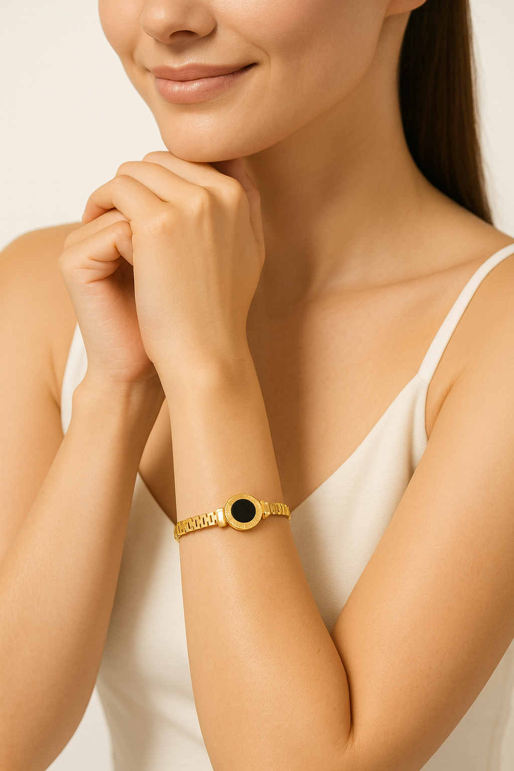 Gold Roman Dial Black Stone Bracelet for Women | Anti Tarnish | Stainless Steel