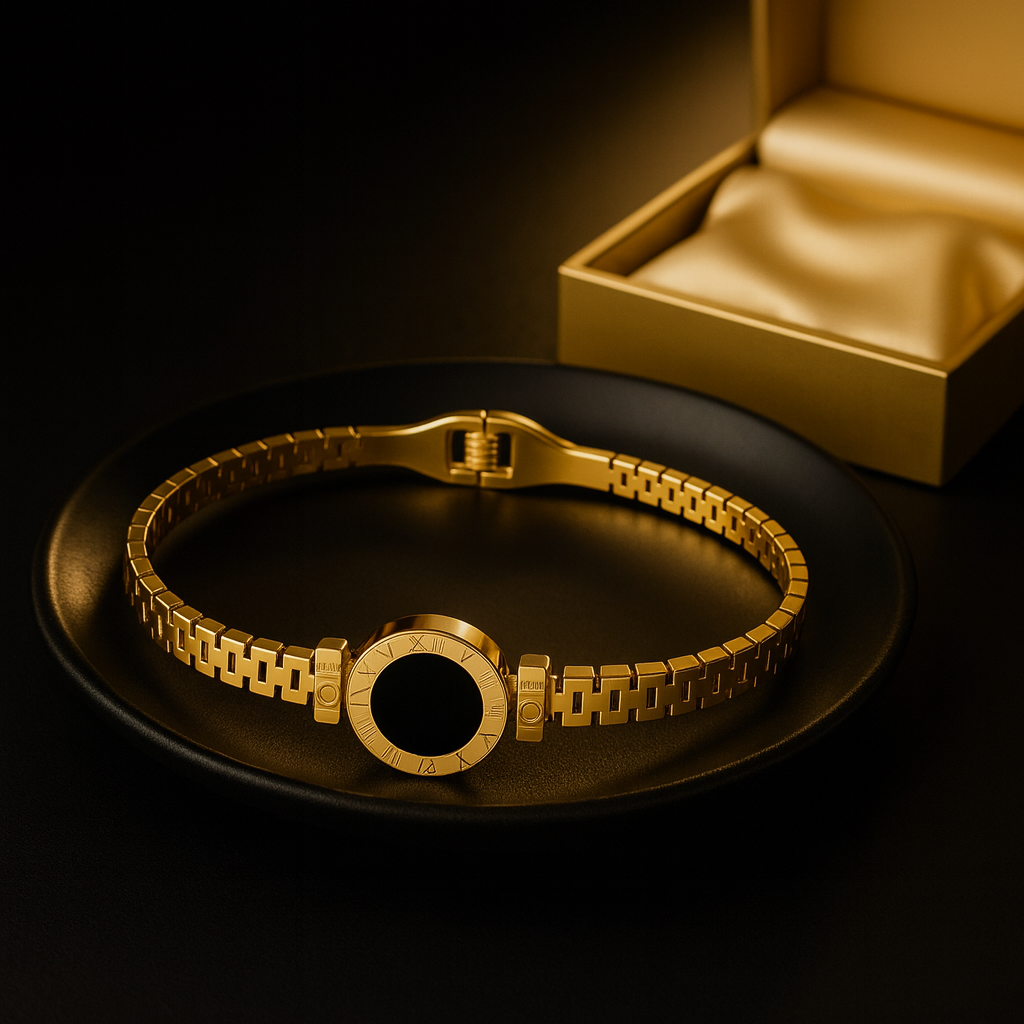 Gold Roman Dial Black Stone Bracelet for Women | Anti Tarnish | Stainless Steel