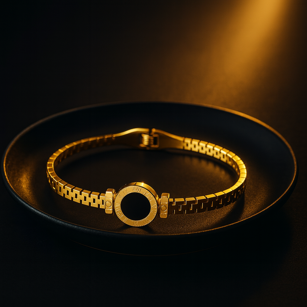Gold Roman Dial Black Stone Bracelet for Women | Anti Tarnish | Stainless Steel