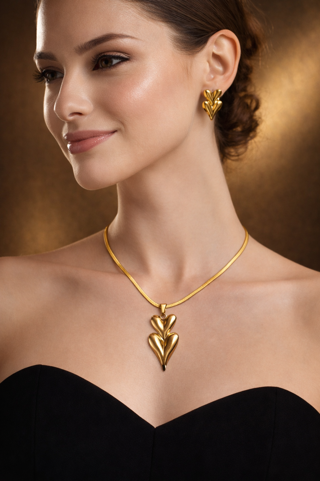 Gold Finish Necklace & Earring Set for Women | Anti-Tarnish Stainless Steel