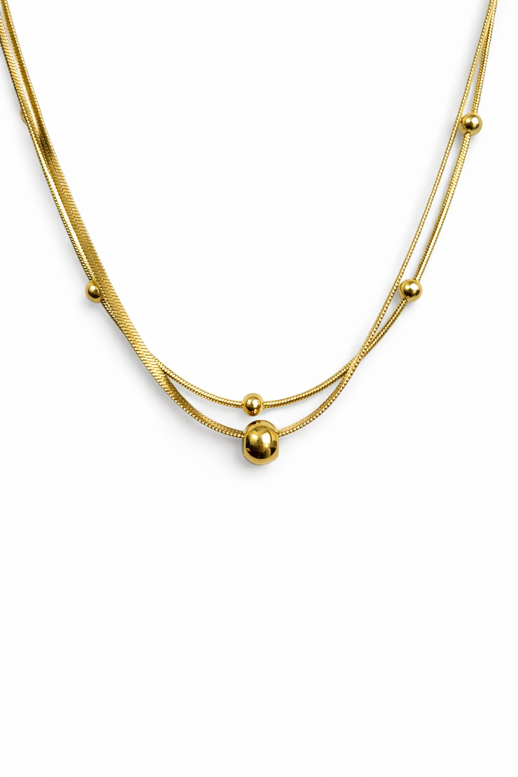 Minimalist Triple-Layer Beaded Chain Necklace – Gold Finish | Anti Tarnish Stainless Steel