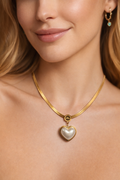 Elegant Heart Pearl Pendant Necklace – Gold Tone Love Charm | Anti Tarnish Stainless Steel