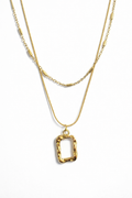 Layered Geometric Frame Pendant Necklace – Gold Tone Double Chain | Anti Tarnish Stainless Steel