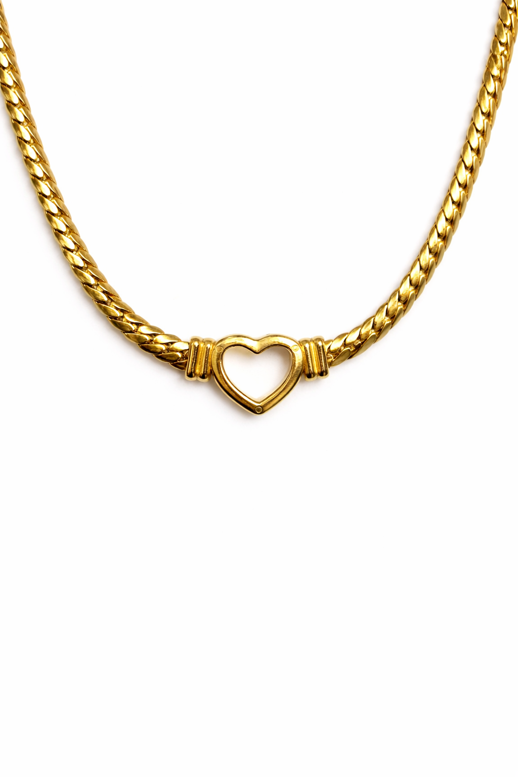 Bold Heart Lock Chain Necklace – Gold Tone Statement Design | Anti Tarnish Stainless Steel