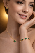 Green with Gold Finish Anti-Tarnish Necklace, Earrings & Bracelet Set for Women | Anti Tarnish | Stainless Steel