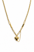 Modern Heart Charm Link Necklace – Gold Tone Stylish Chain | Anti Tarnish Stainless Steel