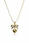 Bow Knot Heart Pendant Necklace – Gold Tone Elegant Design | Anti Tarnish Stainless Steel