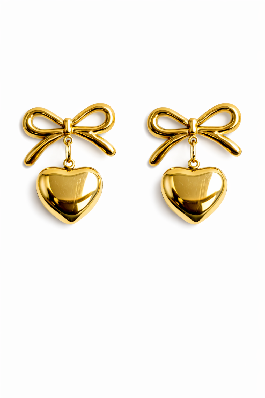 Bow Knot Heart Drop Earrings – Gold Tone Elegant Design | Anti Tarnish Stainless Steel