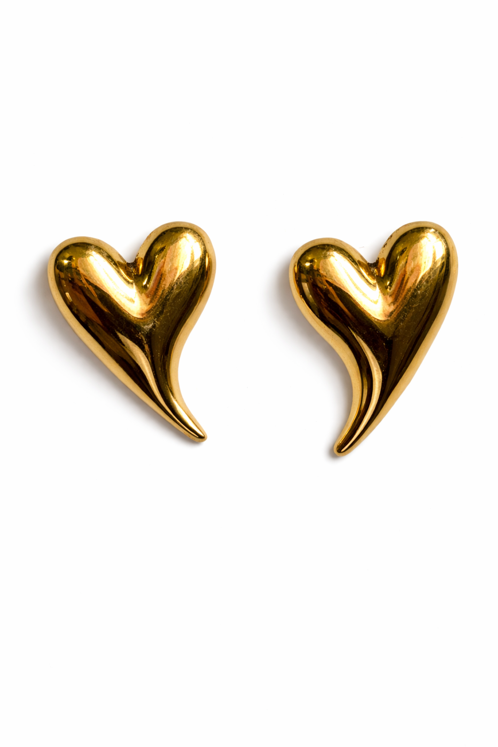Abstract Heart Stud Earrings – Gold Tone Modern Sculpted Design | Anti Tarnish Stainless Steel