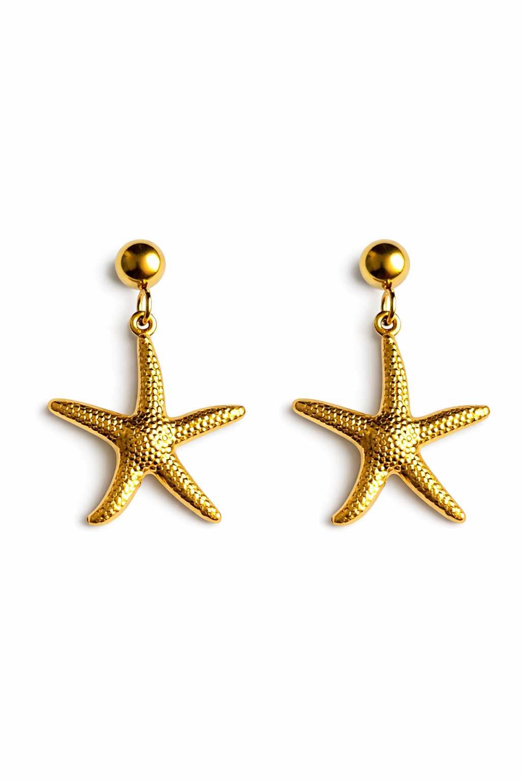 Starfish Drop Earrings – Gold Tone Textured Ocean-Inspired Design | Anti Tarnish Stainless Steel