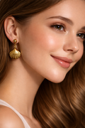 Textured Shell Drop Earrings – Gold Tone Ocean-Inspired Design | Anti Tarnish Stainless Steel