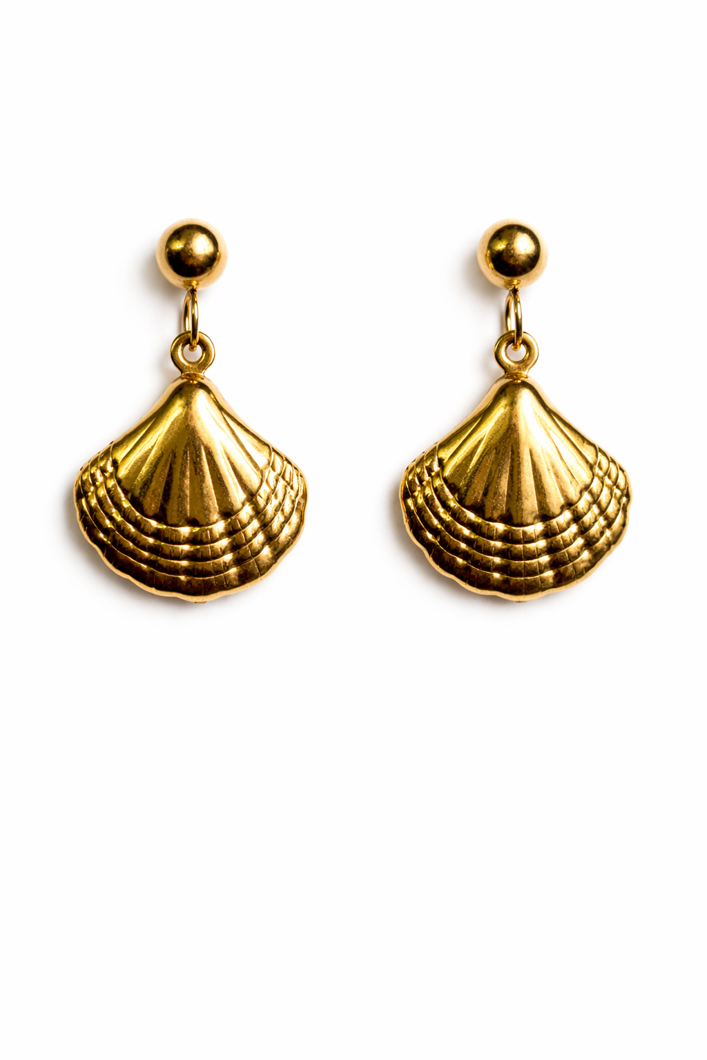 Textured Shell Drop Earrings – Gold Tone Ocean-Inspired Design | Anti Tarnish Stainless Steel