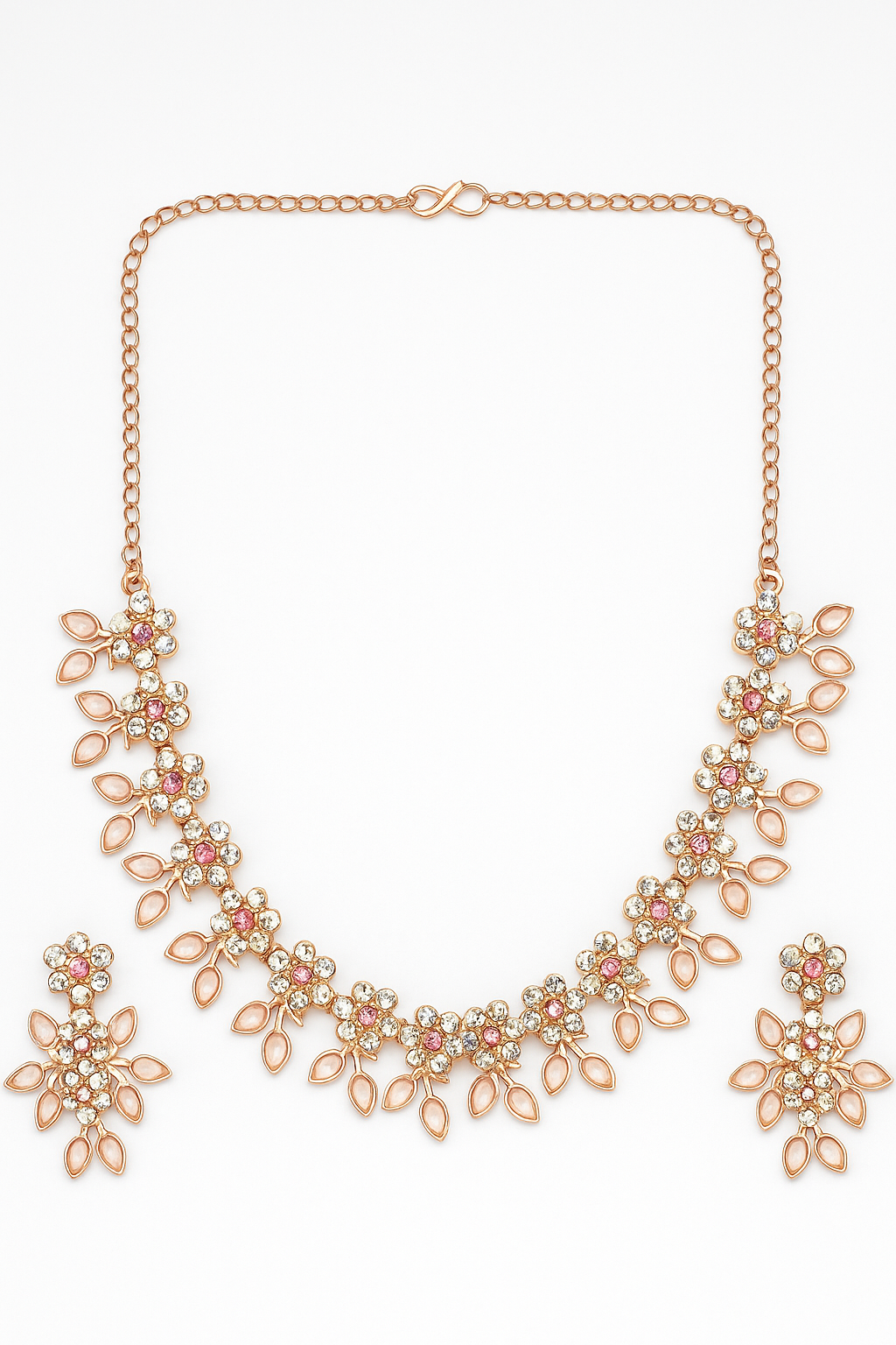 Floral Pink Stone Indian Ethnic Necklace with Earrings