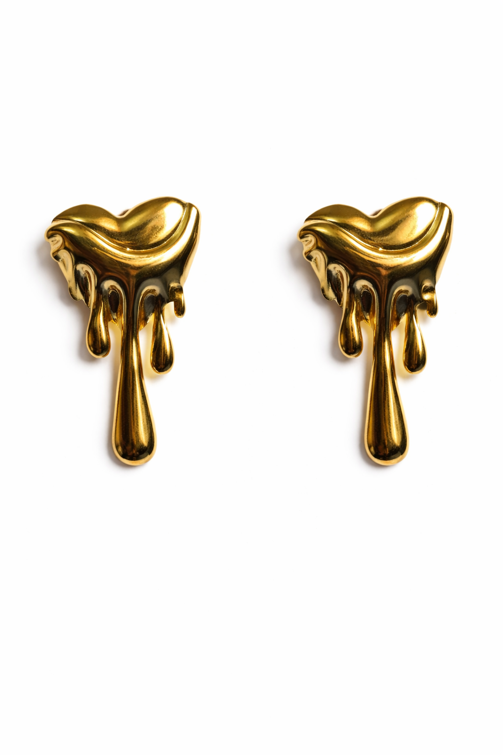 Dripping Heart Drop Earrings – Gold Tone Artistic Statement Design | Anti Tarnish Stainless Steel