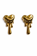 Dripping Heart Drop Earrings – Gold Tone Artistic Statement Design | Anti Tarnish Stainless Steel