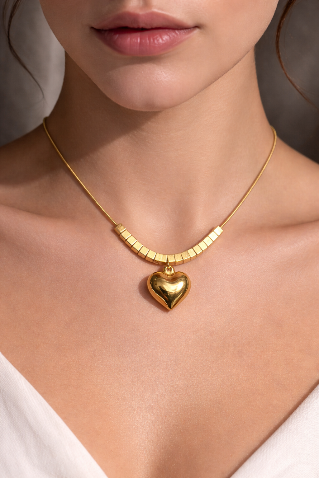 Gold Heart Charm Beaded Necklace for Women – Elegant Minimal Jewelry | Anti Tarnish - Stainless Steel