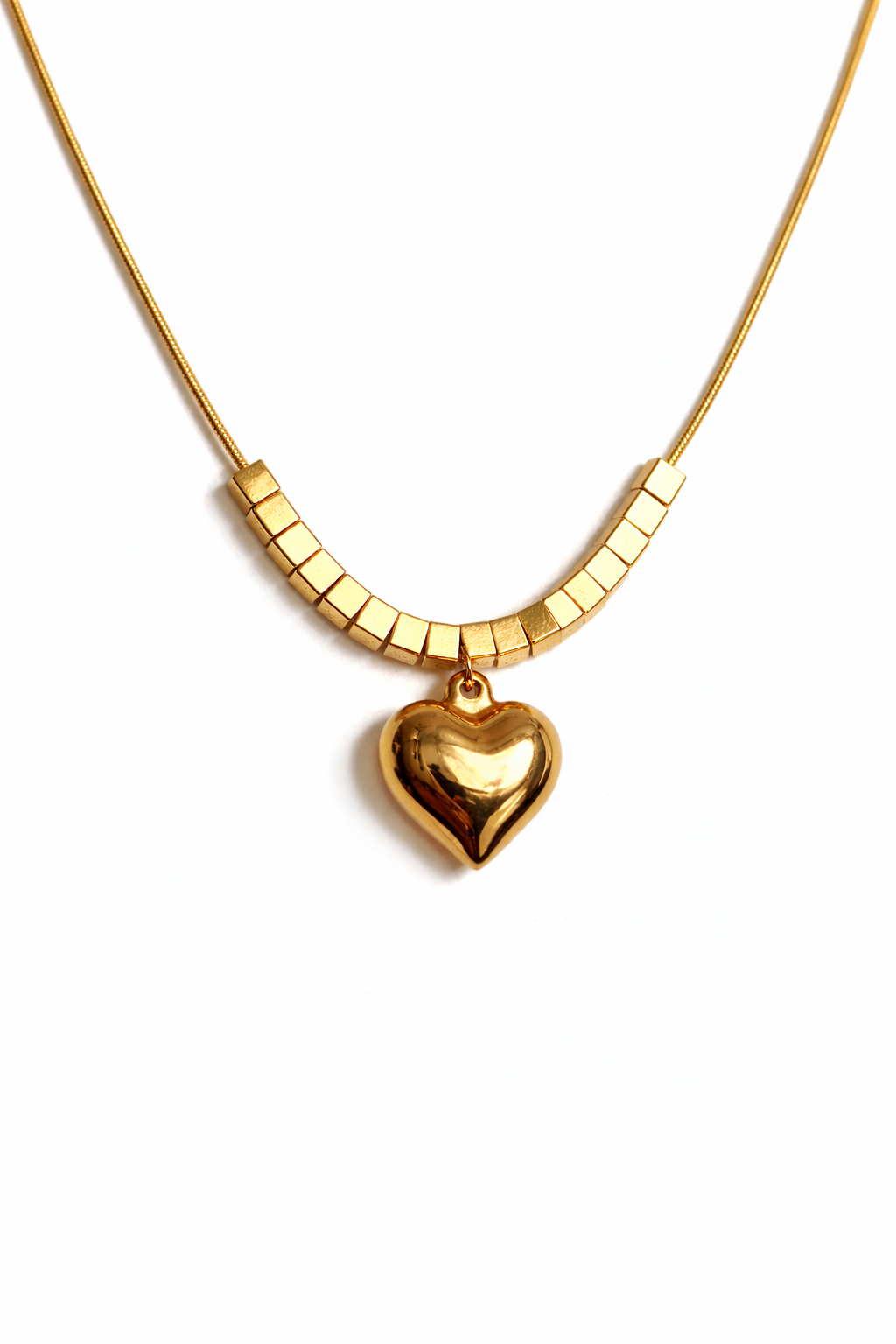 Gold Heart Charm Beaded Necklace for Women – Elegant Minimal Jewelry | Anti Tarnish - Stainless Steel