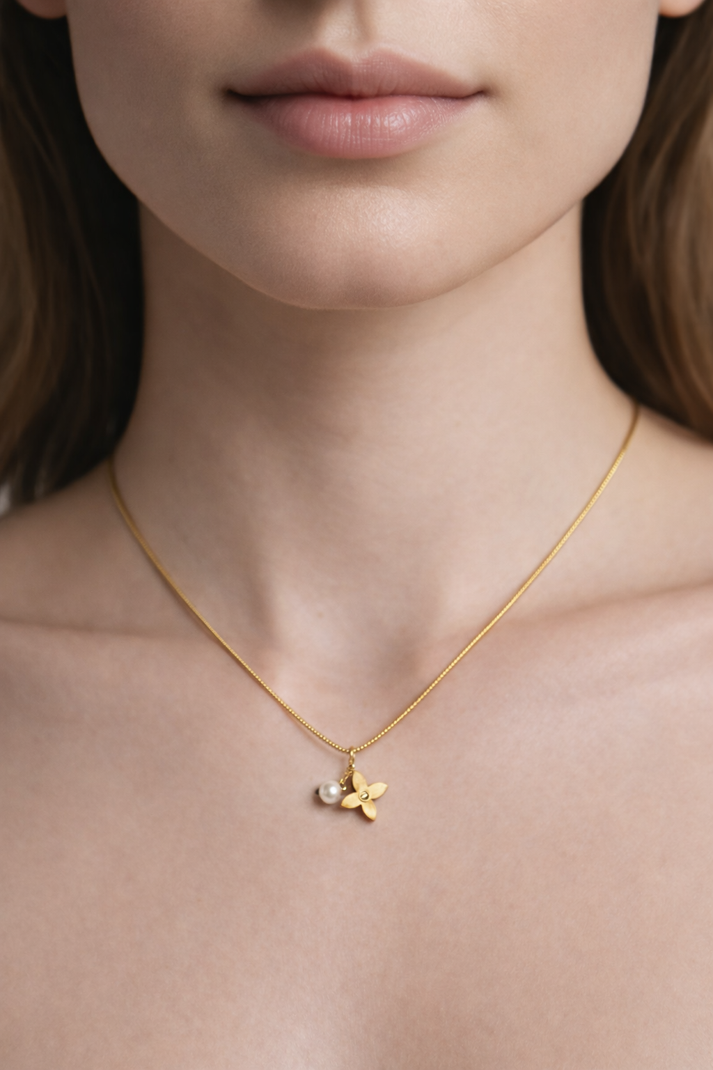 Gold Flower & Pearl Pendant Necklace for Women – Elegant Minimal Jewelry | Anti Tarnish - Stainless Steel
