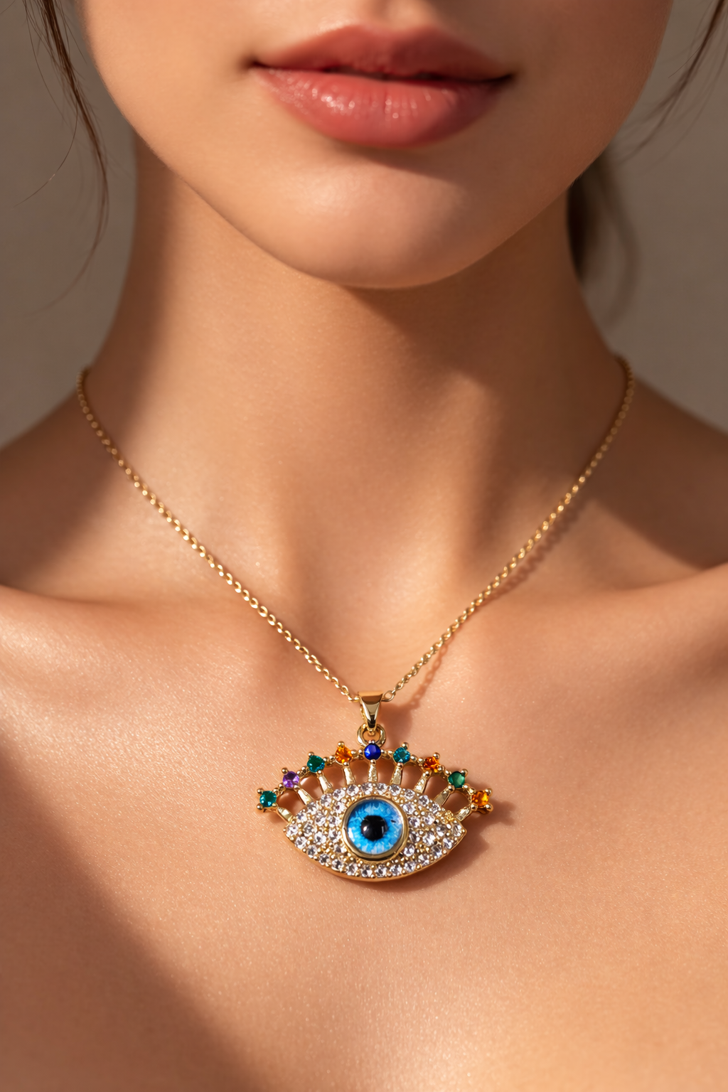Gold Evil Eye Crystal Pendant Necklace for Women – Colorful Protective Jewelry | Anti Tarnish - Stainless Steel