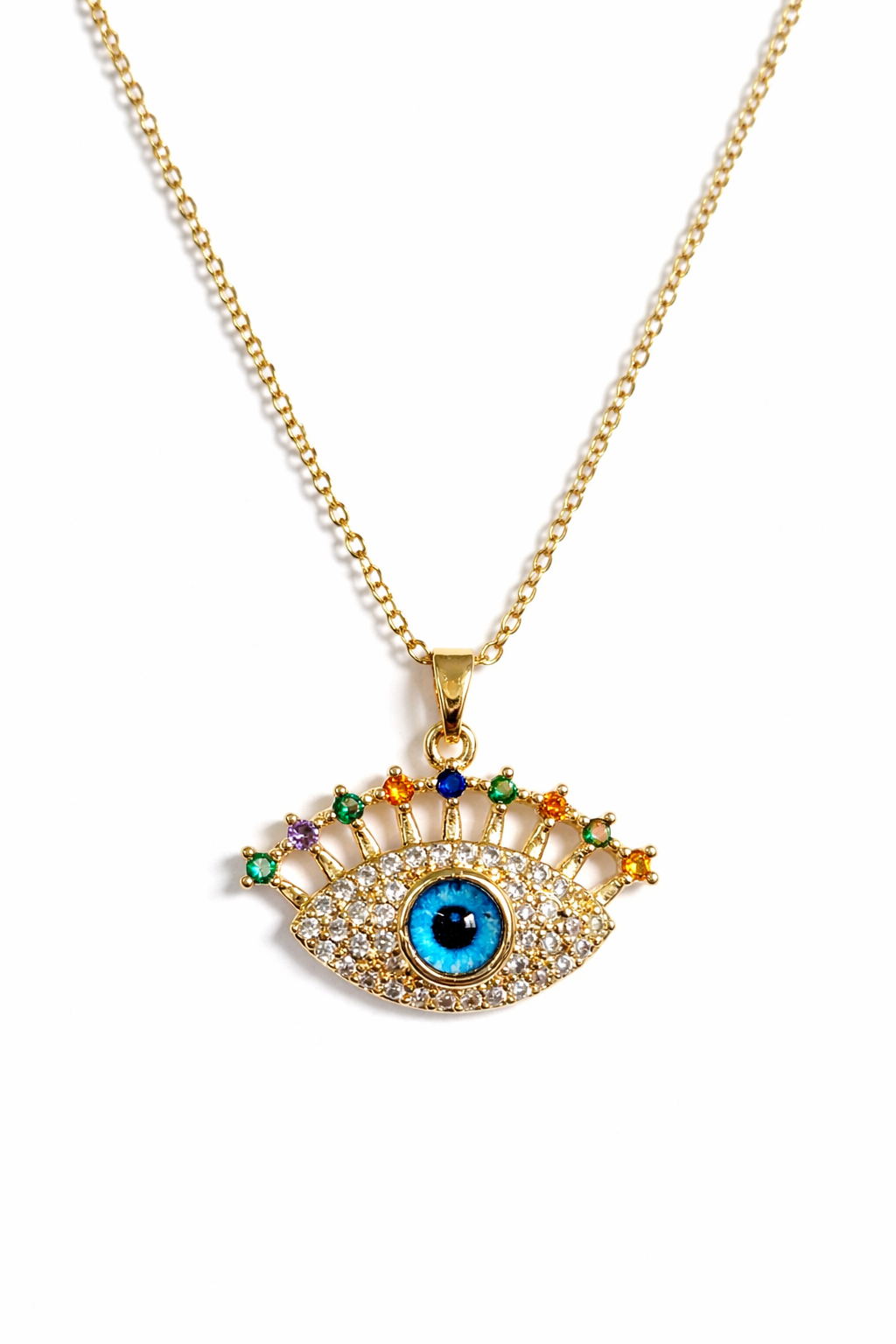 Gold Evil Eye Crystal Pendant Necklace for Women – Colorful Protective Jewelry | Anti Tarnish - Stainless Steel
