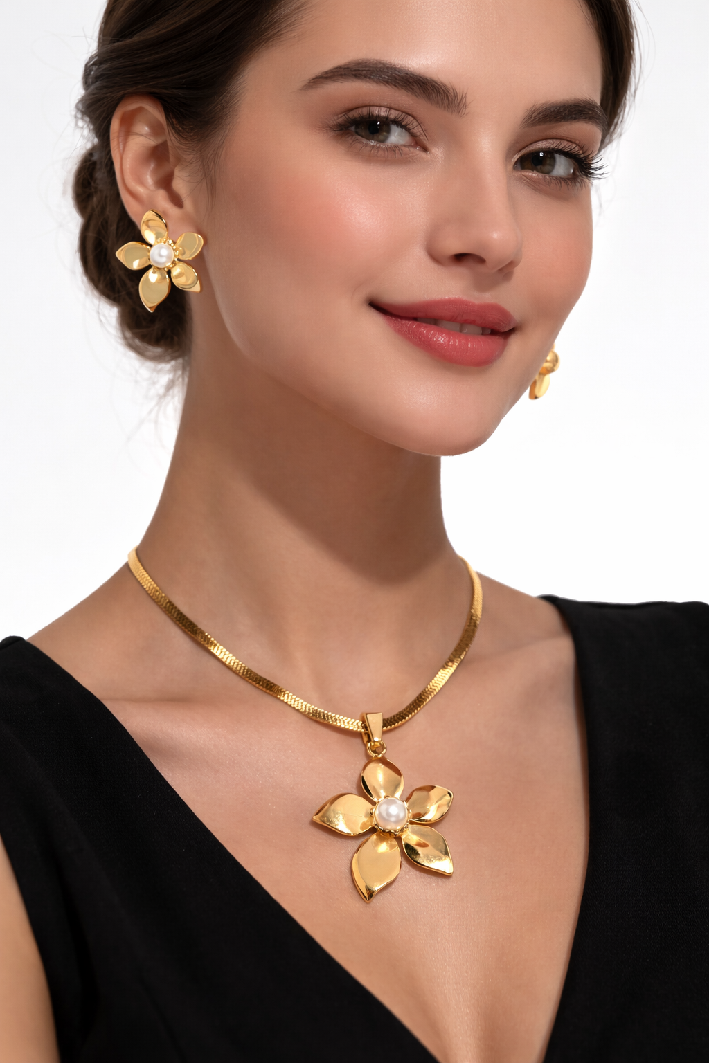 Gold Finish Necklace & Earring Set for Women | Anti-Tarnish Stainless Steel