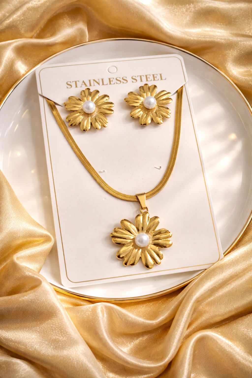 Gold Finish Necklace & Earring Set for Women | Anti-Tarnish Stainless Steel