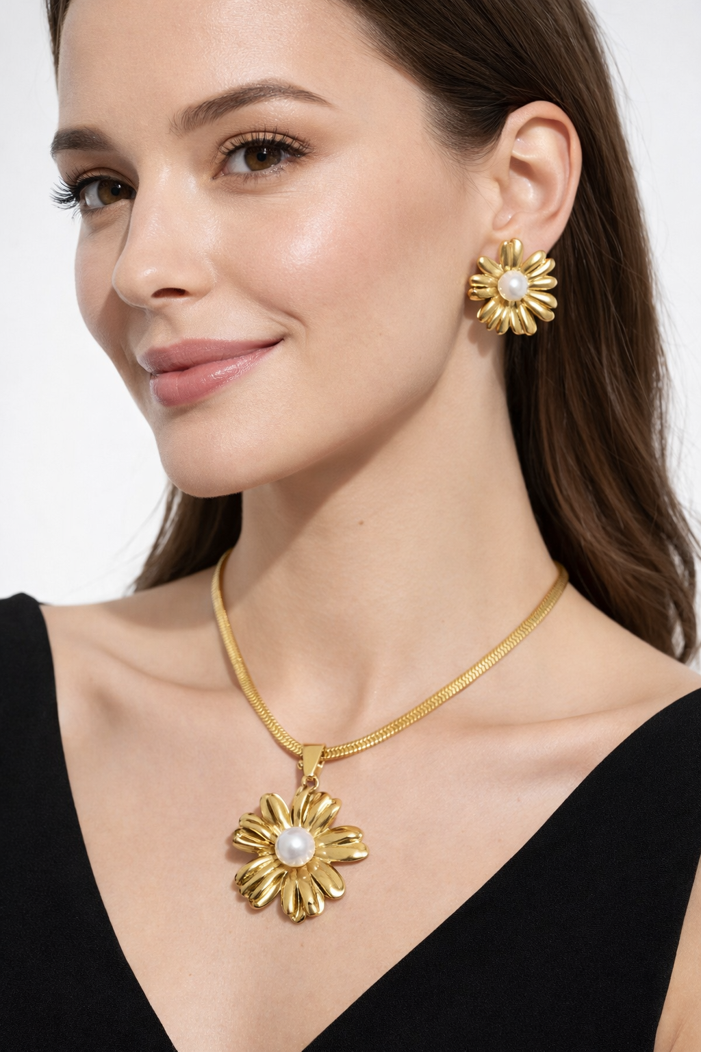 Gold Finish Necklace & Earring Set for Women | Anti-Tarnish Stainless Steel