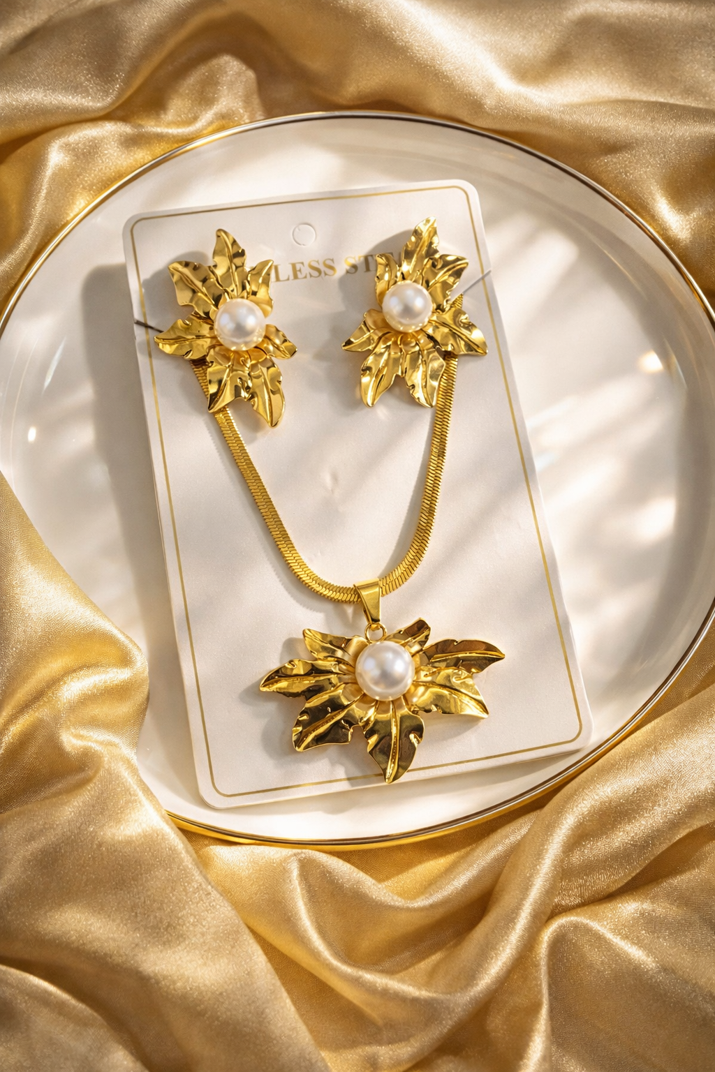 Gold Finish Necklace & Earring Set for Women | Anti-Tarnish Stainless Steel