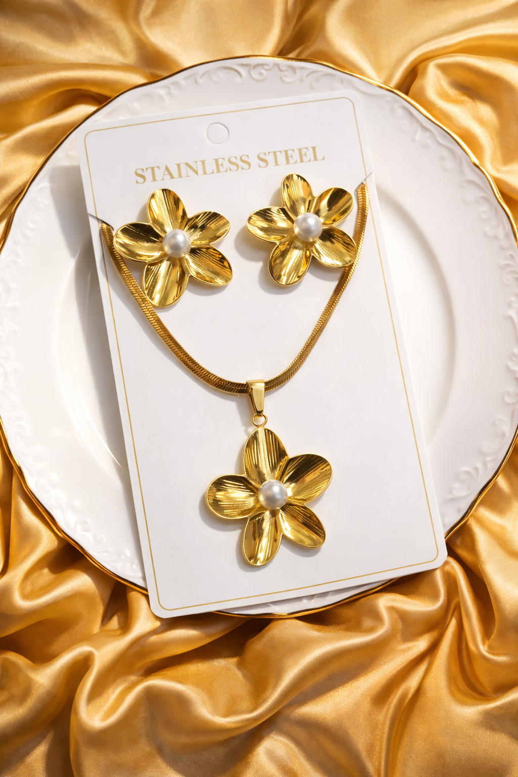 Gold Finish Necklace & Earring Set for Women | Anti-Tarnish Stainless Steel