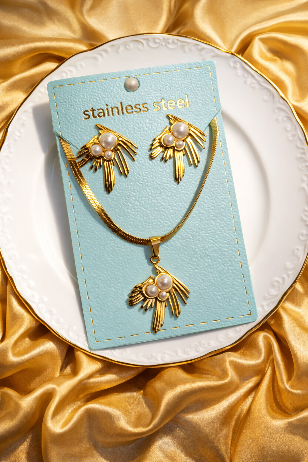 Gold Finish Necklace & Earring Set for Women | Anti-Tarnish Stainless Steel