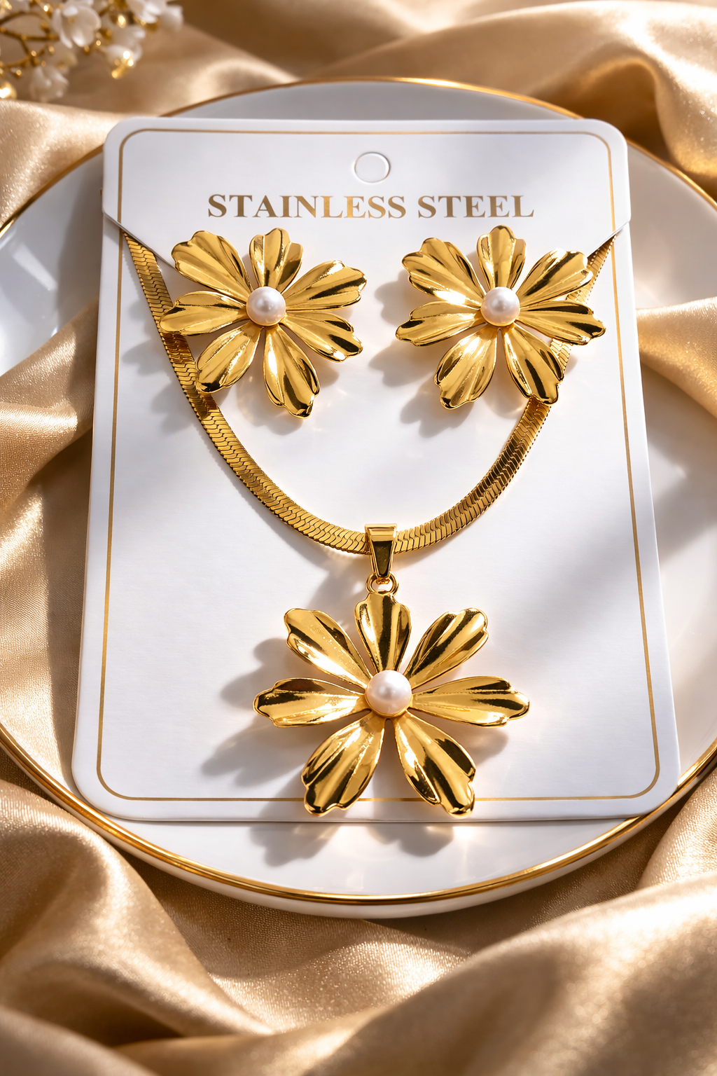 Gold Finish Necklace & Earring Set for Women | Anti-Tarnish Stainless Steel