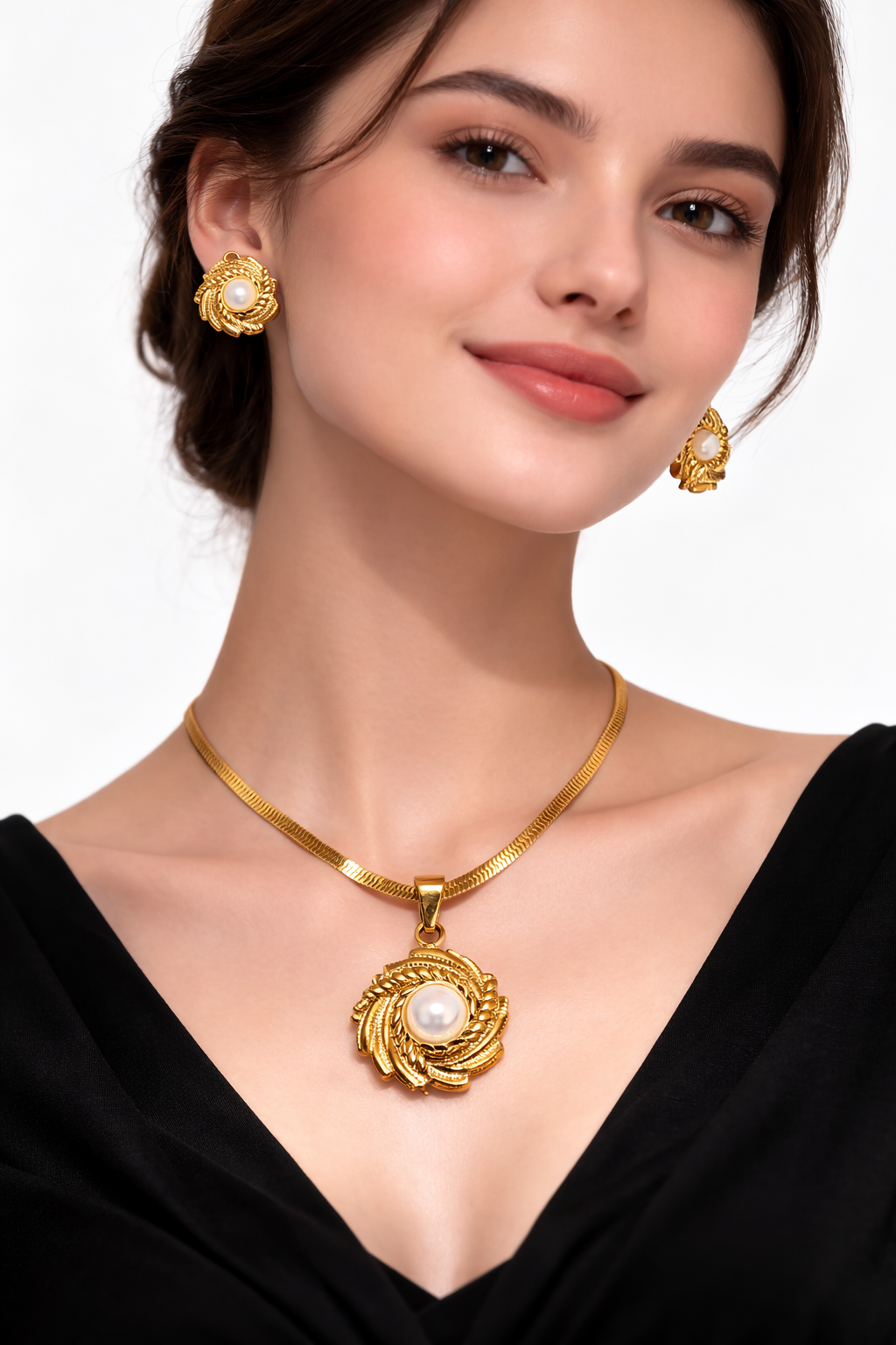 Gold Finish Necklace & Earring Set for Women | Anti-Tarnish Stainless Steel