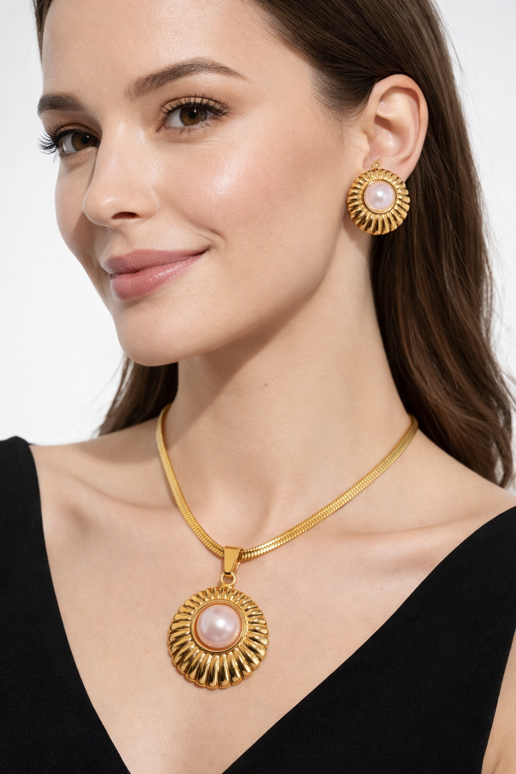 Gold Finish Necklace & Earring Set for Women | Anti-Tarnish Stainless Steel