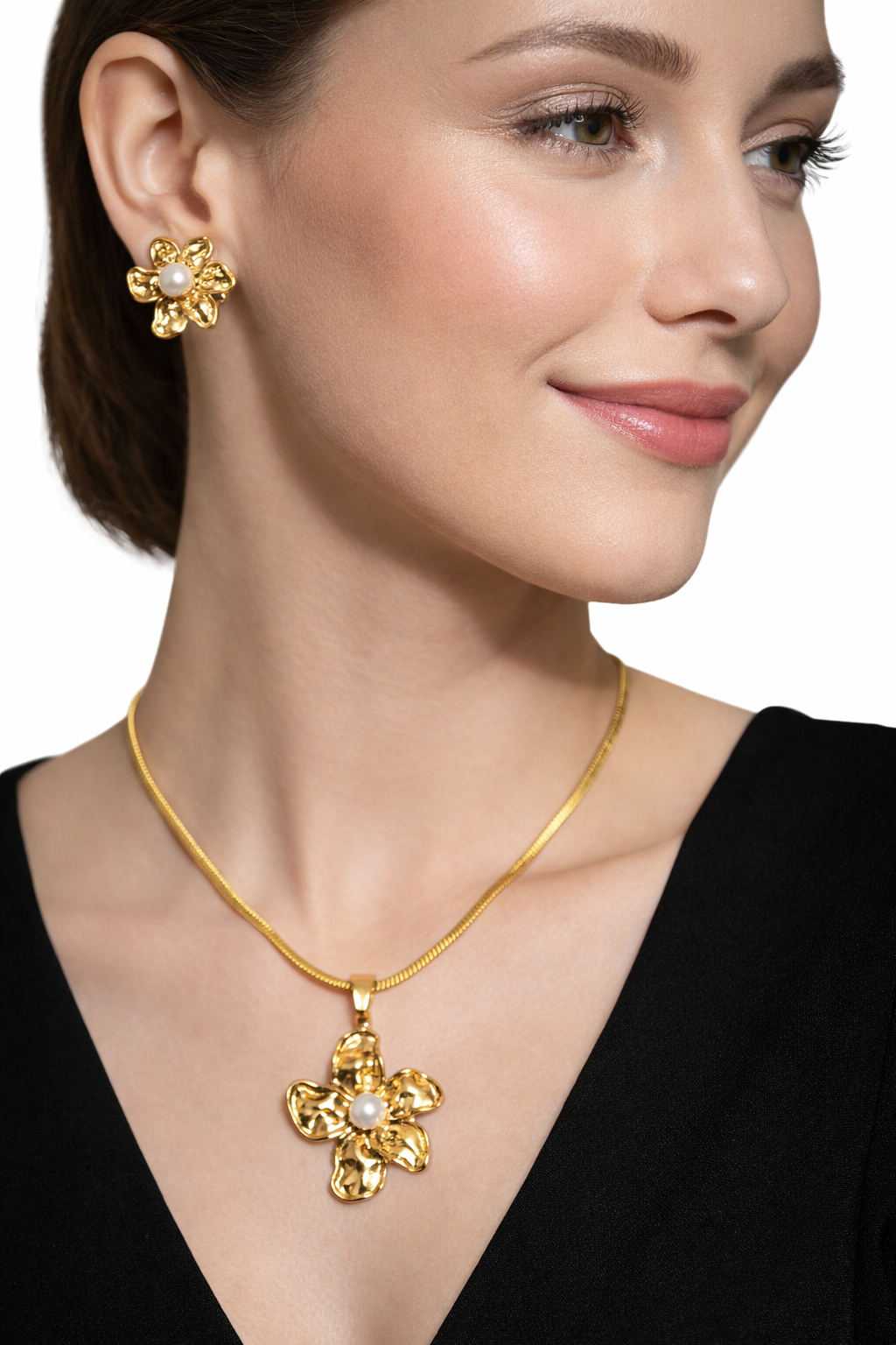 Gold Finish Necklace & Earring Set for Women | Anti-Tarnish Stainless Steel